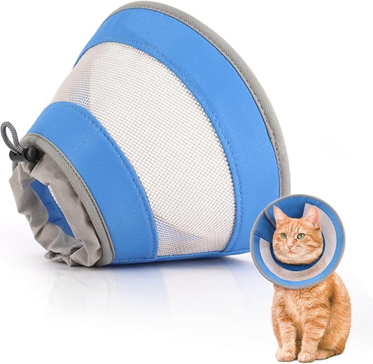 Cat Cone, Breathable Cat Cone Collar Soft, Adjustable Cat Cone to Stop Licking, Water Resistant Neck Cone for Cats with Air Mesh, Protective Cat Recovery E Collar for Cat Kitten（Blue,M-5 GoGoPaw