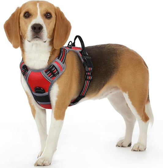 Eagloo Dog Harness Small Sized Dog, No Pull Service Vest with Reflective Strips and Control Handle, Adjustable and Comfortable for Easy Walking, No Choke Pet Harness with 2 Metal Rings, Red, S GoExplorewithEagloo