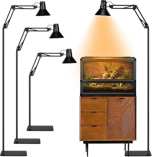 Reptile Heat Lamp Reptile Light Fixture with Tall Reptile Lamp Stand (15.7inch to 74.3inch) Heat Lamp Stand with 360° Adjustable Swing Arm, Reptile Light Stand for Reptile Tank and Heat Lamps DXOPHIEX
