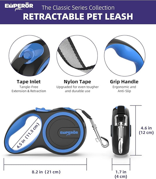 Emperor Pets 16 Feet Retractable Dog Leash Large Dogs - Up to 110lb, Large Dog Leash Heavy Duty Dog Leash Retractable 26 ft, Dog Leashes for Large Breed Dogs, Dog Leashes for Medium Dogs -BL16 EmperorPets