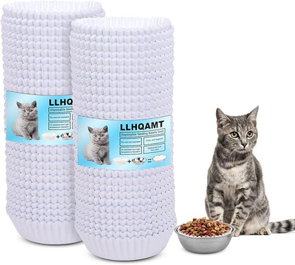 Disposable Pet Food Bowls Pad Paper, Thickening Disposable Pet Bowls, Disposable Pet Food Bowls Small Lining, Suitable for Dry and Wet Food, Kittens, Puppies (600,Not Included Stainless Steel Bowls) - PAWPICO