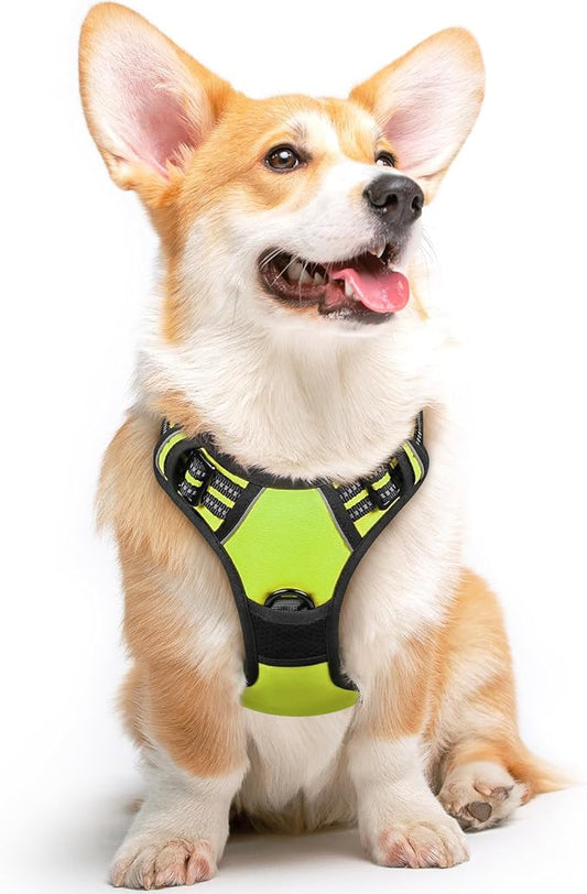 Eagloo Dog Harness Medium Sized Dog, No Pull Service Vest with Reflective Strips and Control Handle, Adjustable and Comfortable for Easy Walking, No Choke Pet Harness with 2 Metal Rings, Green, M GoExplorewithEagloo