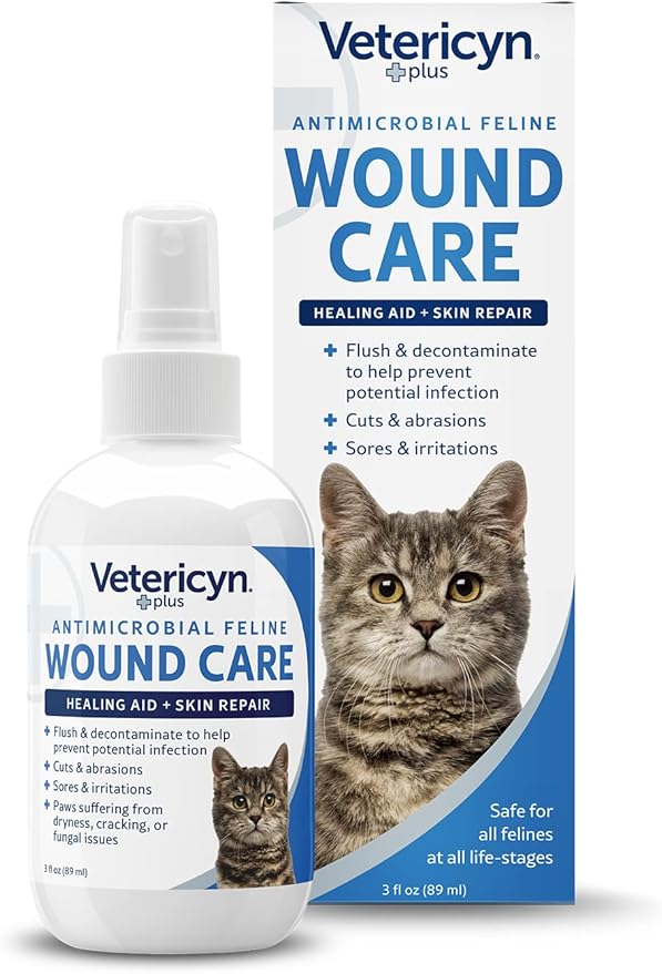 Vetericyn Plus Cat Wound Care Spray | Feline Healing Aid and Skin Repair for Wounds, Sores, and Abrasions, Provides Itch Relief for Cats Irritated Skin. 3 Ounces Vetericyn