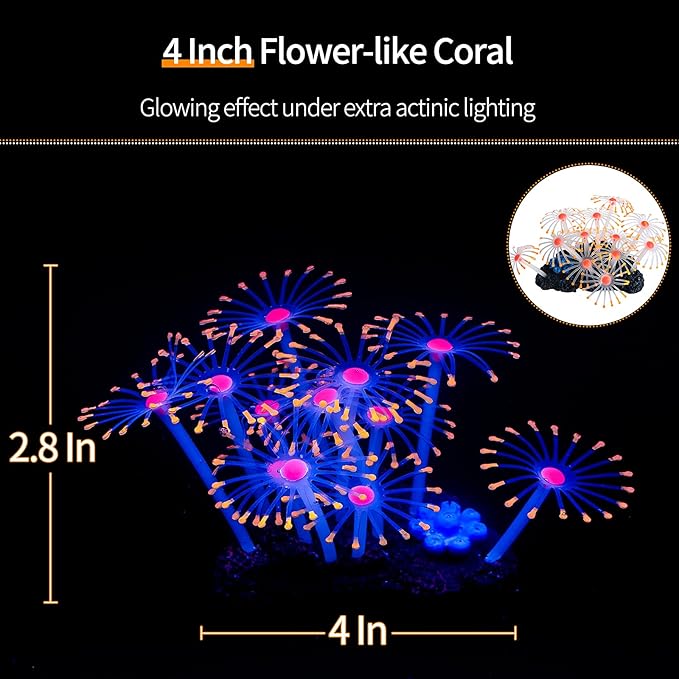 Uniclife 4 Pack Fish Tank Decorations Glowing Effect Aquarium Décor Small Silicone Artificial Jellyfish Coral Plant Ornament UnicLife