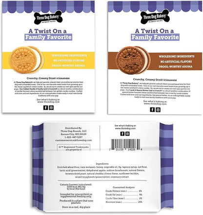 Three Dog Bakery Lick'n Crunch Baked Dog Treats, Carob and Peanut Butter Flavor, 13 Ounce Box, 6-Pack (114059) - PAWPICO