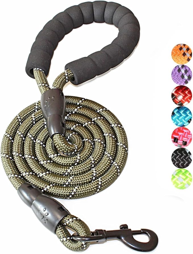 BAAPET 2/4/5/6 FT Dog Leash with Comfortable Padded Handle and Highly Reflective Threads for Small Medium and Large Dogs (5FT-1/2'', Olive Green) BAAPET