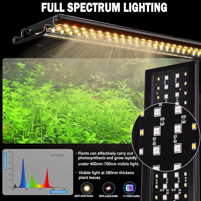 Uelfbaby Super Bright LED Aquarium Light 24/7 Mode 24W for 18"-24" Fish Tank (10/15/20 Gallon Tank), Full Spectrum Fish Tank Light with Adjustable Timer On/Off, 7 Colors Adjustable Brightness Uelfbaby