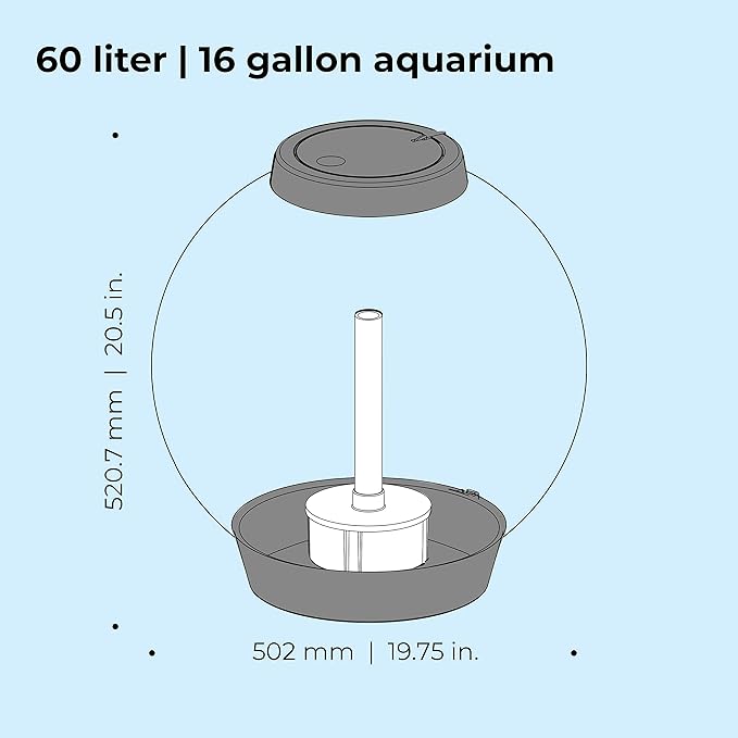 biOrb Classic 60 Acrylic 16-Gallon Aquarium with Multi-Color Remote-Controlled LED Lights Modern Tank for Tabletop Display, Silver biOrb