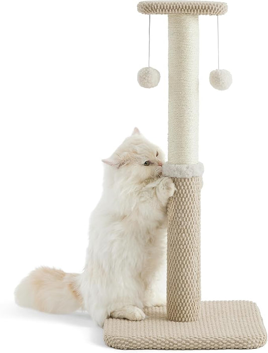 Lesure 29" Tall Cat Scratching Post - Premium Sisal Rope Highly Resistant Carpet Scratching Posts for Indoor Cats Adults, Sturdy Large Cat Scratch Pole with Hanging Ball, Beige - PAWPICO