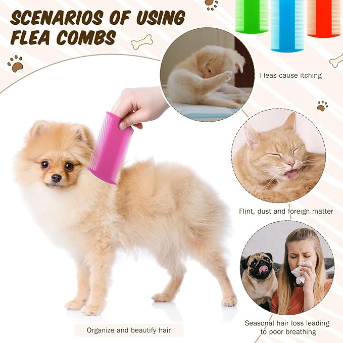Hushee 100 Pcs Flea and Tick Grooming Tool - Double Sided Comb for Small Pets, Kittens and Puppies (5 Colors) Hushee