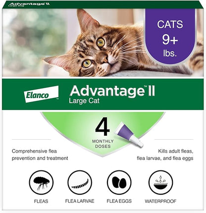 Advantage II Large Cat Vet-Recommended Flea Treatment & Prevention | Cats Over 9 lbs. | 4-Month Supply Advantage
