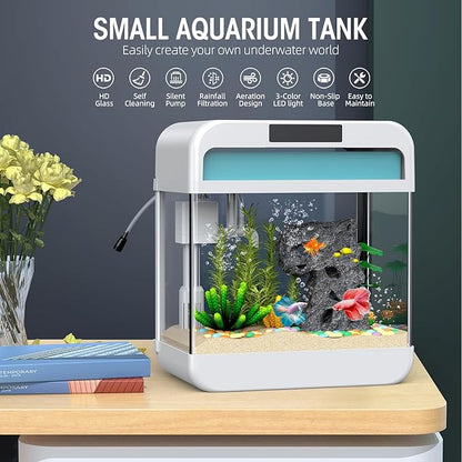 Fish Tank Aquarium 2.2 Gallon Fish Bowl with Adjustable 3 Color Lighting 3 in 1 Pump with Filteration, Oxygenation, Water Circulation Triple Function, HD Float Glass, Leak-Proof Thickened Base Focusonhomelifeandhealth