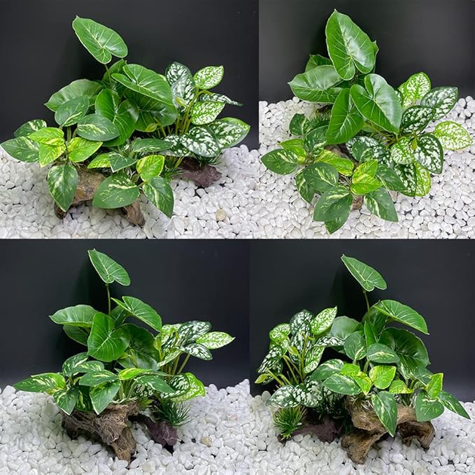 Smoothedo-Pets Fish Tank Decoration Aquarium Decoration 3 Pieces Ornament Betta Silk Leaf Cushion Hammock Artificial Driftwood Cave Goldfish Bowl Accessories (Mixed Leaf Set-G) EnvironmentFriendlyArtificialPlasticPlantAquariumDecoration