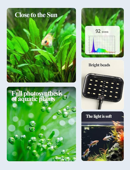 Boxtech Fish Tank Led Light, Small Aquarium Clip On Light, 8W White Led Clamp Light, 4.53 Inch USB Full Spectrum Planted Light for 3 to 6 Gallon Tanks Boxtech