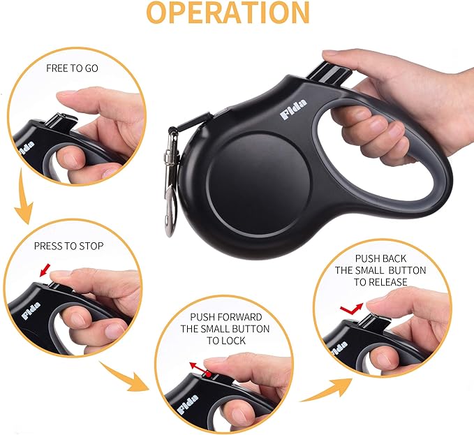 Fida Retractable Dog Leash Large Breed, Heavy Duty 16 ft Dog Walking Leash, up to 110 lbs, 360° Tangle Free, Black - PAWPICO