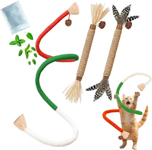 Cat Toys, 3PCS Catnip Toy for Indoor Kitten Toys Cat Chew Stick for Dental Cleaning Teeth Cat Silvervine Rope Treat Kitty Feather Snack for for Kick Molar Scratch Self Play Interactive Boredom - PAWPICO