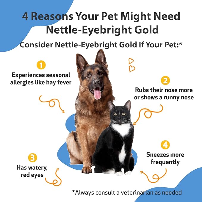Pet Wellbeing Nettle-Eyebright Gold for Dogs & Cats - Vet-Formulated - Seasonal Sneezing, Itching, Watery Eyes - Natural Herbal Supplement 4 oz (118 ml) PetWellbeing