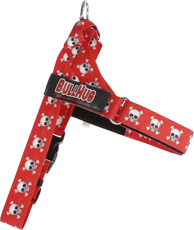 BULLHUG Harness – Made for Larger Chested Dogs Like English Bulldogs, French Bulldogs, Pugs & More. Stops Dogs from Pulling & Choking on Walks (Skull, XL) BULLHUG
