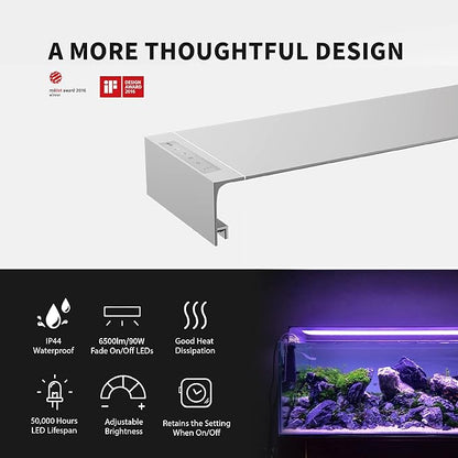 ONF Flat One+ 36-inch 24/7 Automated LED Aquarium Light, 6500-20500K Blue White LED, Mobile APP Remote Controlled, Dimmable Full Spectrum Sunrise/Sunset for Plant Growth, Hood Style for Fish Tank ONF