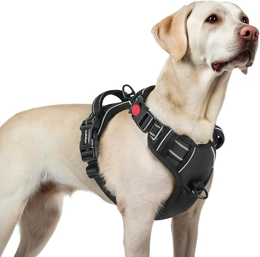 rabbitgoo Dog Harness for Large, No Pull Pet Harness with 3 Buckles, Adjustable Soft Padded Pooch Vest with Instant Control Handle, Easy Walking Reflective Pet Vest for Large Dogs, Black, L rabbitgoo