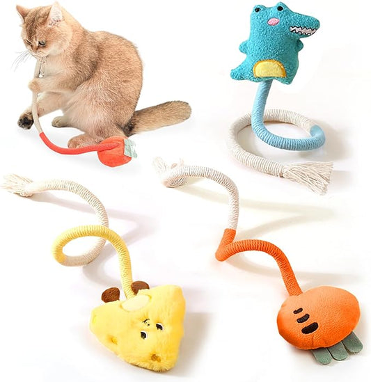 Sisal Rope Cat Toys,Safe Catnip Toys Without Wire,3 Pack Cat Toys for Bored Indoor Cats,Dental Kitty Chew Toys with Silvervine Gall Fruit,Bite-Resistant Teeth Clean Chew Cat Toy All Breeds - PAWPICO