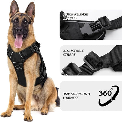 WINGOIN Tactical Dog Harness for Extra Large Dogs, Heavy Duty No Pull Dog Harness with Handle, Adjustable Reflective Military K9 German Shepherd Big Dog Vest for Training, Walking, Black (XXL) WINGOIN