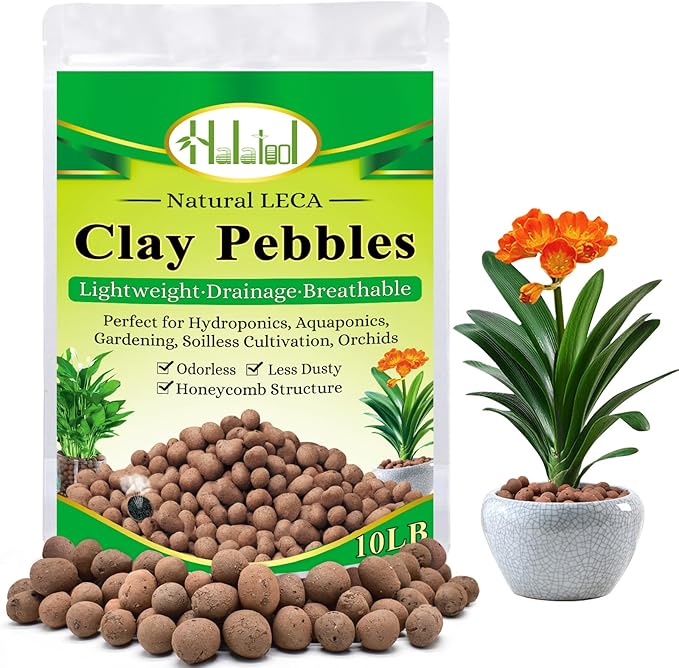 Halatool 10 LB Leca Clay Pebbles for Plants 4mm-16mm Clay Balls 100% Natural Hydroton Leca Balls for Indoor Plants Hydroponic Growing Gardening Orchids Drainage Decoration Aquaponics HALATOOL