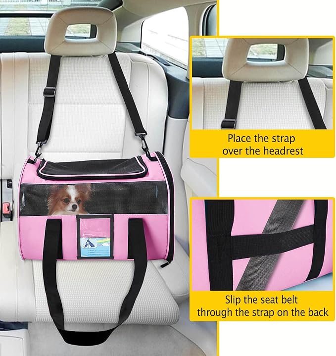 Refrze Pet Carrier Airline Approved, Cat Carriers for Medium Cats Small Cats, Soft Dog Carriers for Small Dogs Medium Dogs, TSA Approved Pet Carrier for Cats Dogs of 15 Lbs, Puppy Carrier,Pink - PAWPICO