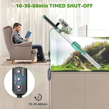 24W Fish Tank Vacuum Gravel Cleaner: Electric Aquarium Vacuum Cleaner with Strong Suction for Automatic Water Change, Remove Dirt Sand Wash Water Shower and Water Circulation, Timed Off Suness