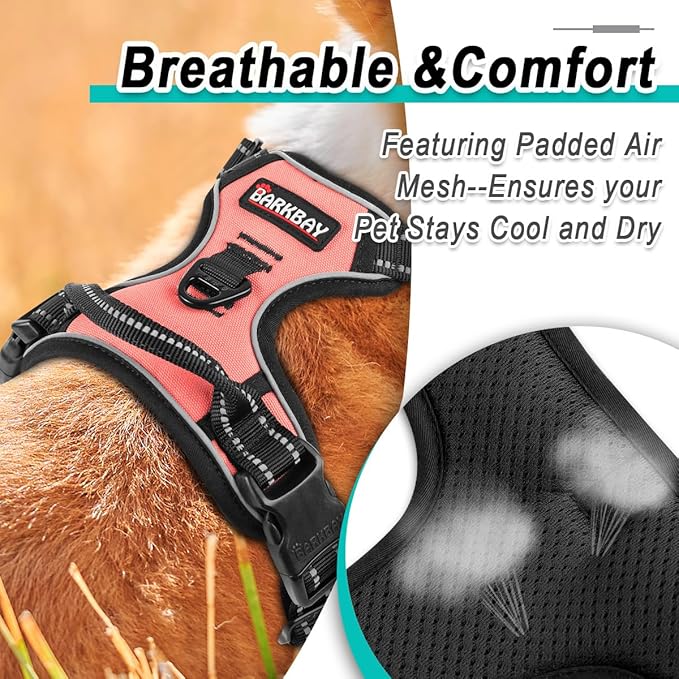 BARKBAY Dog Harness No Pull for Small Dogs - Adjustable, Reflective, Comfortable, No Choke, Heavy-Duty - Perfect for Outdoor Training, Walking, and Hiking - Strong & Durable - S & Light Pink BARKBAY