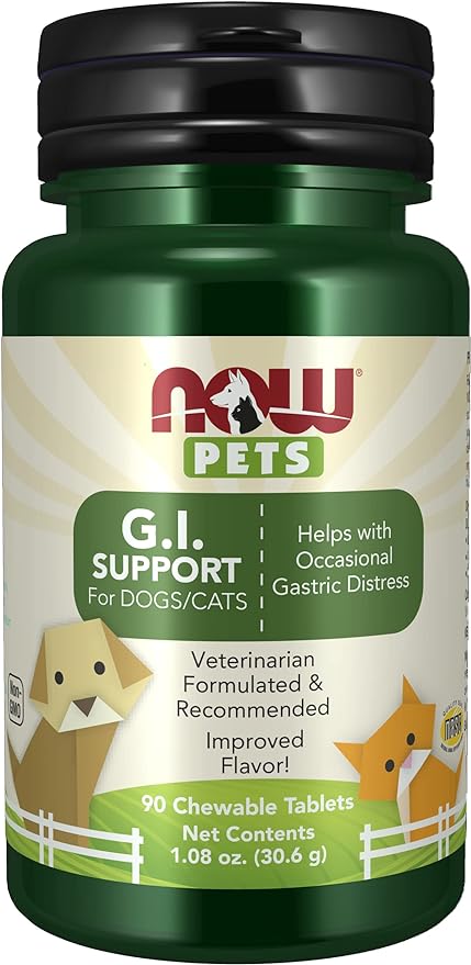 NOW Foods Pet Health, G.I. Support Supplement, Formulated for Cats & Dogs, NASC Certified, 90 Chewable Tablets NOW