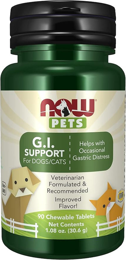 NOW Foods Pet Health, G.I. Support Supplement, Formulated for Cats & Dogs, NASC Certified, 90 Chewable Tablets NOW