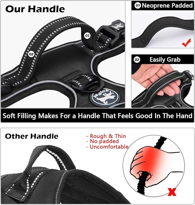 PoyPet No Pull Dog Harness, No Choke Front Clip Dog Reflective Harness, Adjustable Soft Padded Pet Vest with Easy Control Handle for Small to Large Dogs(Black,L) PoyPet