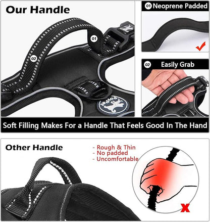 PoyPet No Pull Dog Harness, No Choke Front Clip Dog Reflective Harness, Adjustable Soft Padded Pet Vest with Easy Control Handle for Small to Large Dogs(Black,L) PoyPet