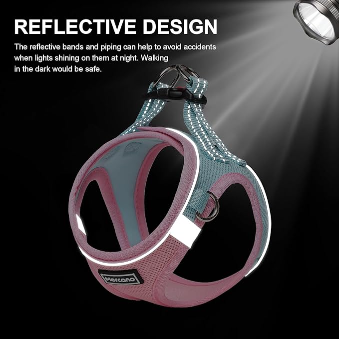 Mercano Soft Mesh Dog Harness and Leash Set, No-Chock Step-in Reflective Breathable Lightweight Easy Walk Escape Proof Vest Harnesses with Safety Buckle for Small Medium Dogs, Cats (XS, Pink Blue) PAWPICO