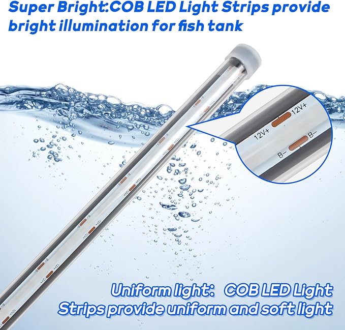Submersible Aquarium Light for Fish Tank: Full Spectrum Underwater Fish Tank Light with COB Led Light Strips - Adjustable Brightness 8 Colors Led Light with Remote and Suction for Aquarium (7.8 Inch) SZMINILED