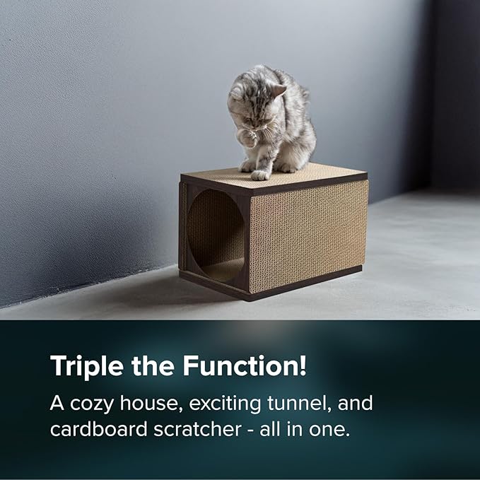 Cat Scratcher Tunnel, Cardboard cat House, Scratching Post for Indoor Cats, 360 Degree Comfort, Durable Design, Odor-Free, Easy Assembly, Perfect for Playful Kittens and Adult Cats, Espresso - PAWPICO