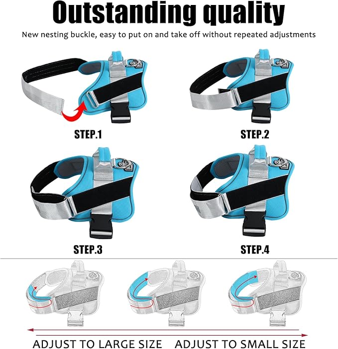 Bolux Dog Harness, No-Pull Reflective Dog Vest, Breathable Adjustable Pet Harness with Handle for Outdoor Walking - No More Pulling, Tugging or Choking (OceanicBlue, X-Small (Pack of 1)) Bolux