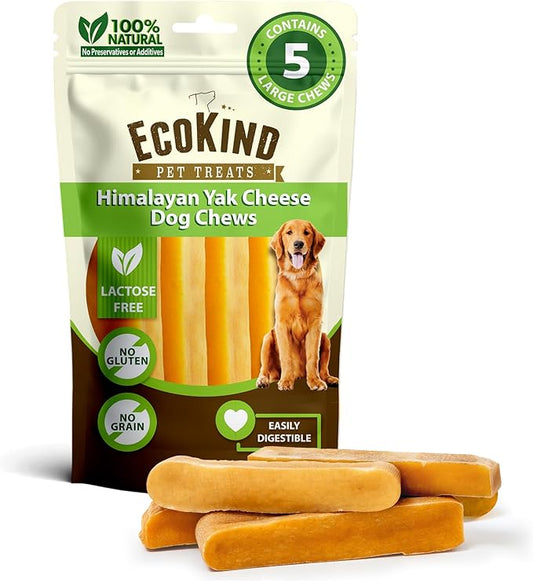 EcoKind Premium Gold Yak Cheese Himalayan Dog Chews, Dog Treats Large Breed, All Natural, High Protein, for Aggressive Chewers, Large - 5 Chews - PAWPICO