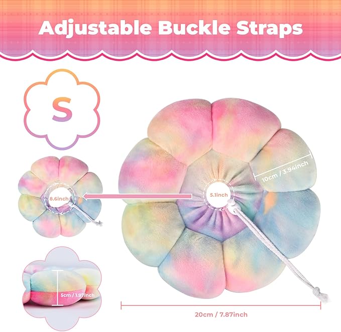Flower Cat Cone, Uadonile Adjustable Cat Cone Collar, Soft Dog Elizabethan Collar Recovery E Collar After Surgery, Recovery E-Collar for Kittens/Puppies and Cats Recovery(Tie-dye Pink Blue, S) Uadonile