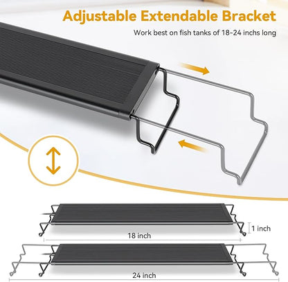 hygger 18W LED Aquarium Light, 18-24 Inch Fish Tank Light with Timer Auto On/Off, Sunrise Sunset Mode, Adjustable Brightness and Colors, Full Spectrum Light with Extendable Brackets for Freshwater hygger