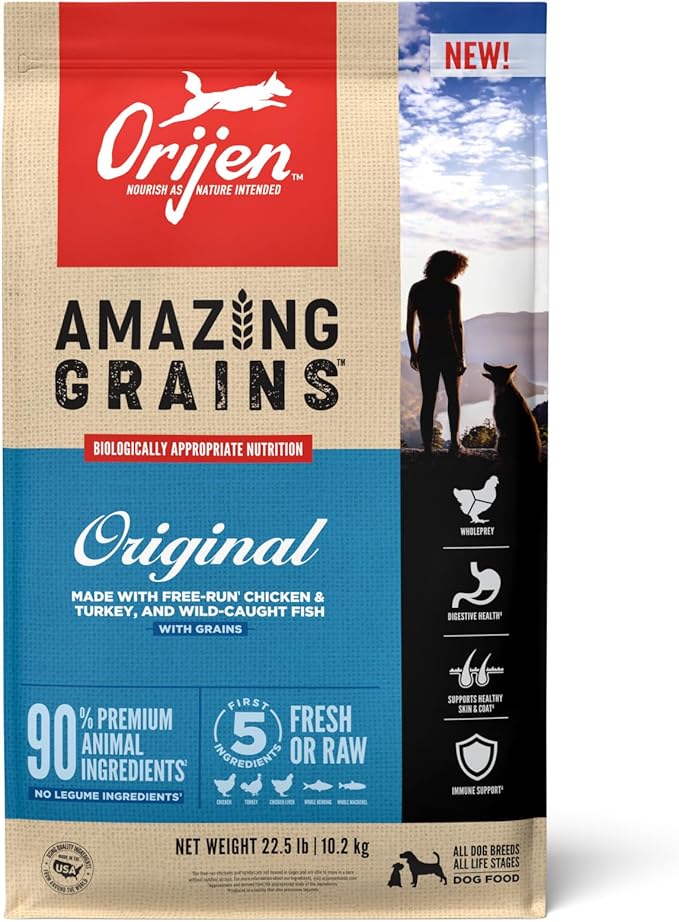 ORIJEN Amazing Grains Original Dry Dog Food, High Protein Dog Food, Fresh or Raw Ingredients - PAWPICO