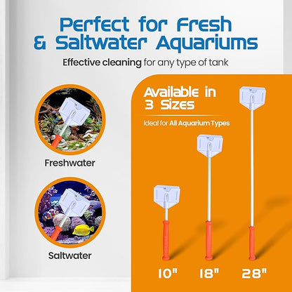 FL!PPER Flipper Platinum Aquarium Algae Scraper (10” Rigid Shaft) - Aquarium Glass Cleaner Tool with Serrated Blade - Algae Remover for Fish Tank Scraper for Glass Aquariums and Acrylic Tanks FLPPER