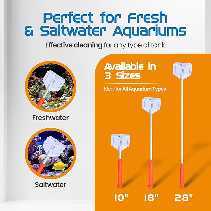 FL!PPER Flipper Platinum Aquarium Algae Scraper (18” Rigid Shaft) - Aquarium Glass Cleaner Tool with Serrated Blade - Algae Remover for Fish Tank Scraper for Glass Aquariums and Acrylic Tanks FLPPER