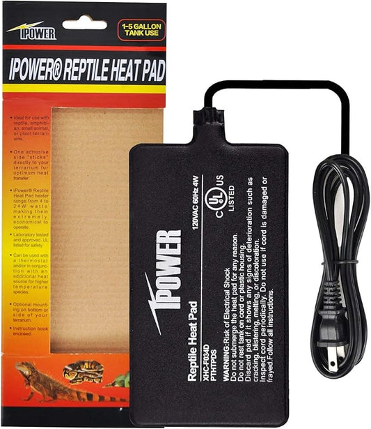 iPower Reptile Heat Pad Under Tank Terrarium Warmer Heating Mat for Turtle, Lizard, Frog, Snake, Reptile, and Other Small Animals, 4X7 Inch, 4W iPower