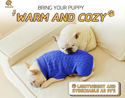 2 Pack Dog Sweaters for Small Dogs - Puppy Medium Warm Clothes in Winter, Turtleneck Pullover Design for Boy Girl Pet, Doggie, Cat, Kitten Chihuahua Bulldog Pug Beagles (XS, Blue, Beige) - PAWPICO