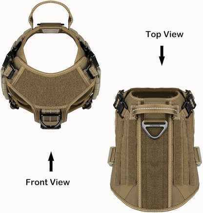 ICEFANG Tactical Dog Harness,Medium Size, 2X Metal Buckle,Working Dog MOLLE Vest with Handle,No Pulling Front Leash Clip,Hook and Loop Panel - PAWPICO