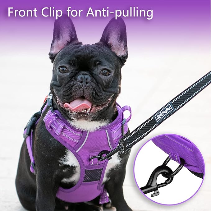 PoyPet No Pull Dog Harness, No Choke Reflective Dog Vest, Adjustable Pet Harnesses with Easy Control Padded Handle for Small Medium Large Dogs(Purple Matching Trim,L) PoyPet