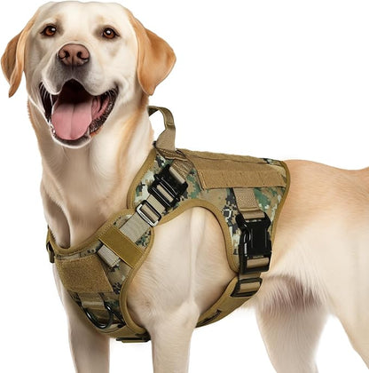 rabbitgoo Tactical Dog Harness Medium Sized, Heavy Duty Pet Harness with Handle, No-Pull Service Vest Medium Breed, Adjustable Military Dog Vest for Training Hunting Walking, Brown Camo, M rabbitgoo