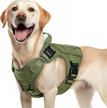 rabbitgoo Tactical Dog Harness Medium Sized, Heavy Duty Pet Harness with Handle, No-Pull Service Vest Medium Breed, Adjustable Military Dog Vest for Training Hunting Walking, Green, M rabbitgoo